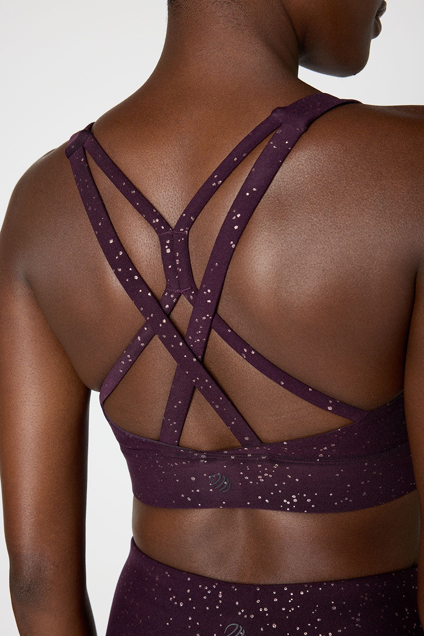 Explore Multi-Strap Glitz Print Sports Bra Peached