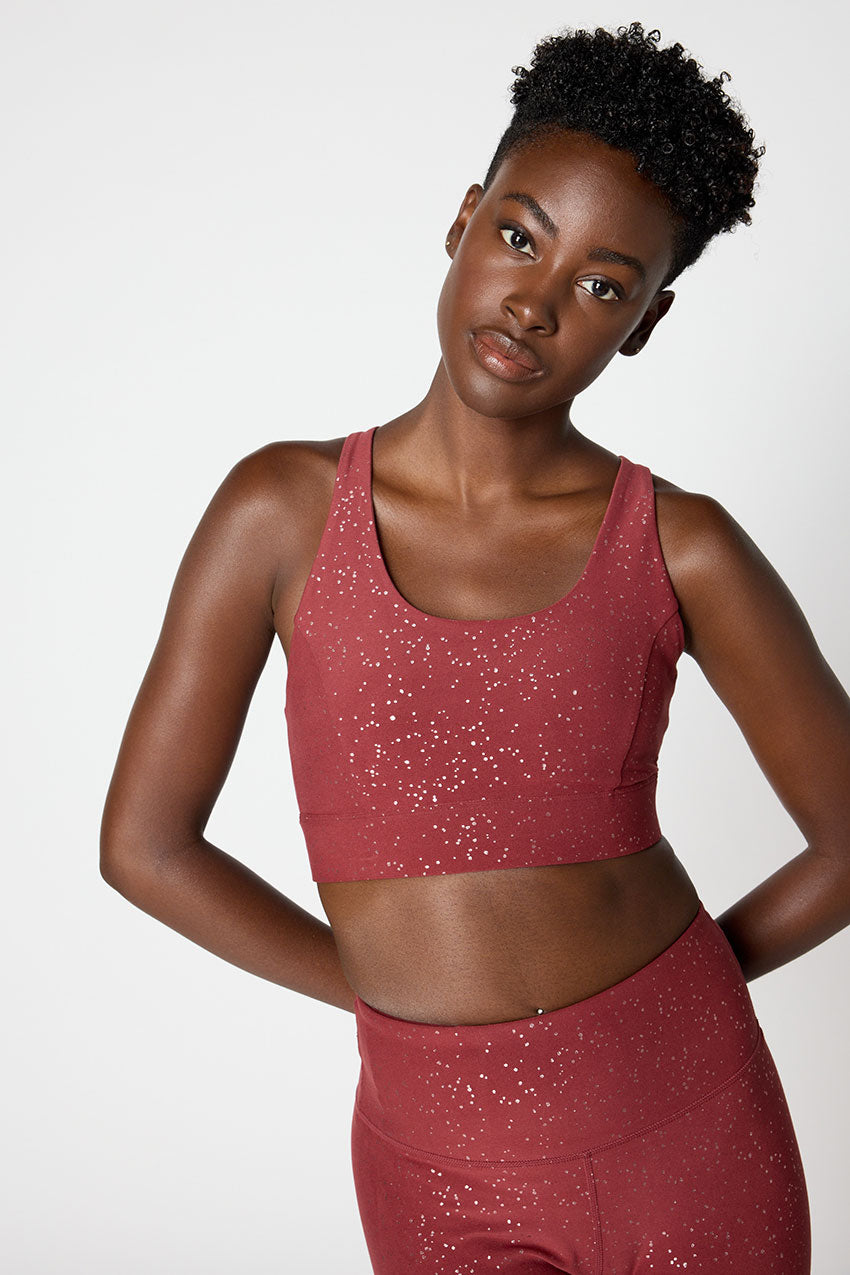 Explore Multi-Strap Glitz Print Sports Bra Peached