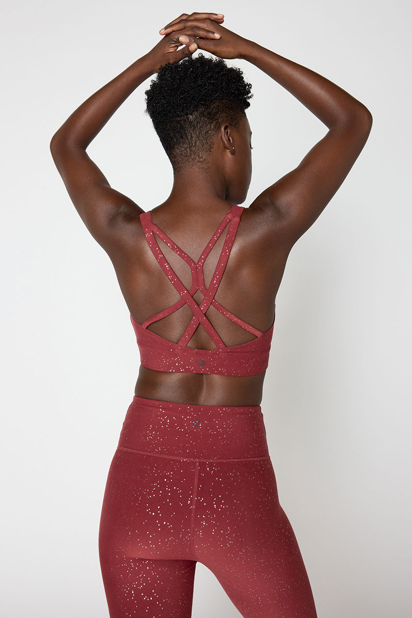 Explore Multi-Strap Glitz Print Sports Bra Peached