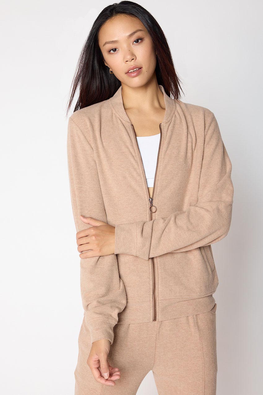 MPG Sport Tranquil Full Zip Bomber Jacket in Heather Mocha