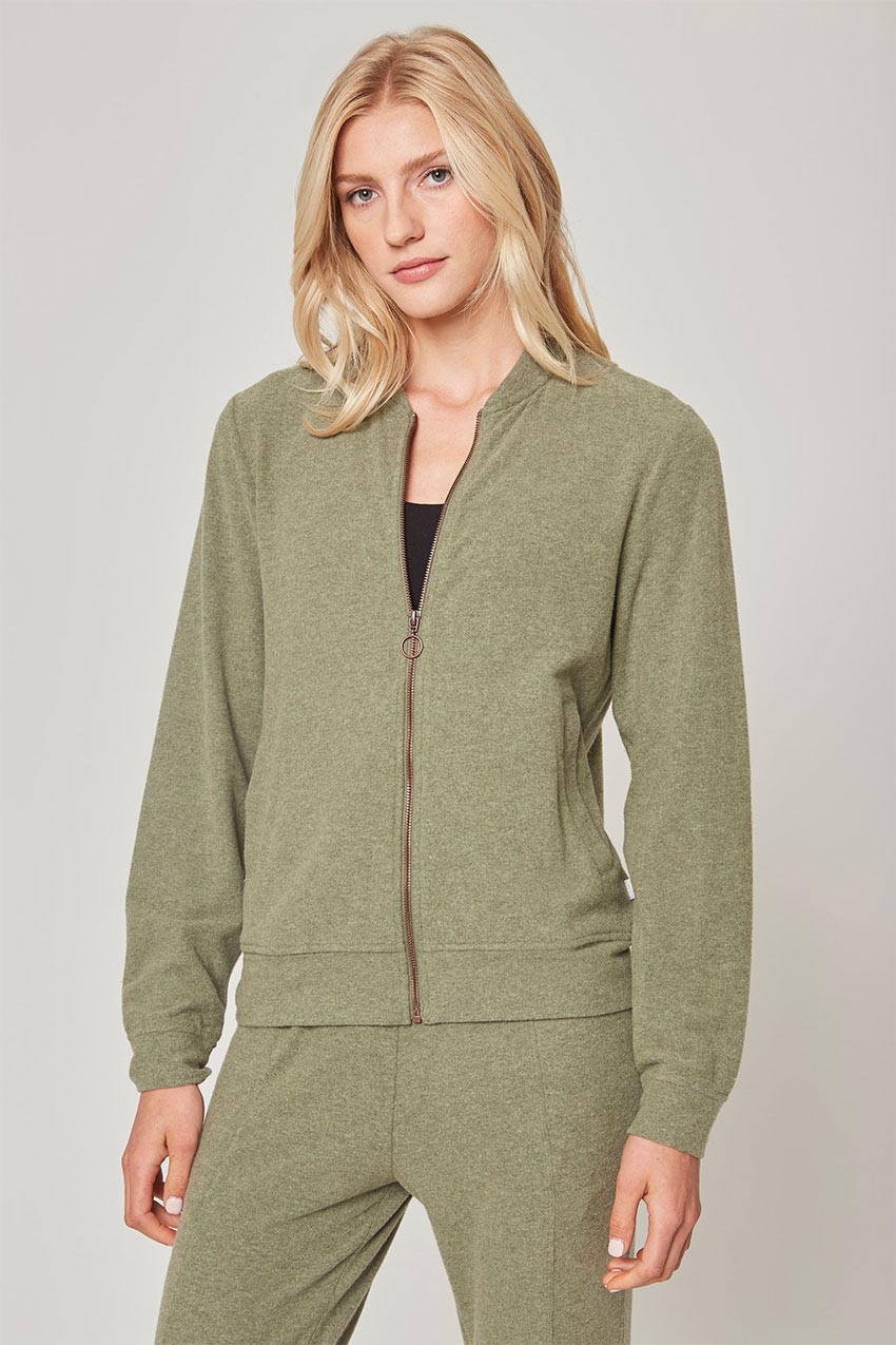 MPG Sport Tranquil Full Zip Bomber Jacket in Htr Calm Green