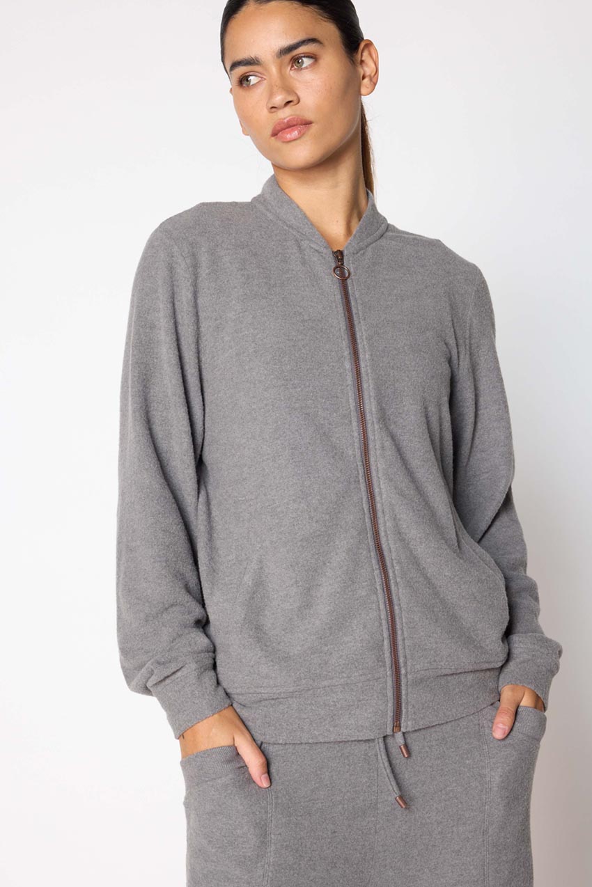 MPG Sport Tranquil Full Zip Bomber Jacket in Dark Htr Concrete