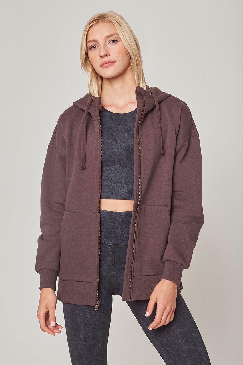 Ease Organic Cotton Recycled Polyester Oversized Zip-Up Hoodie - Sale