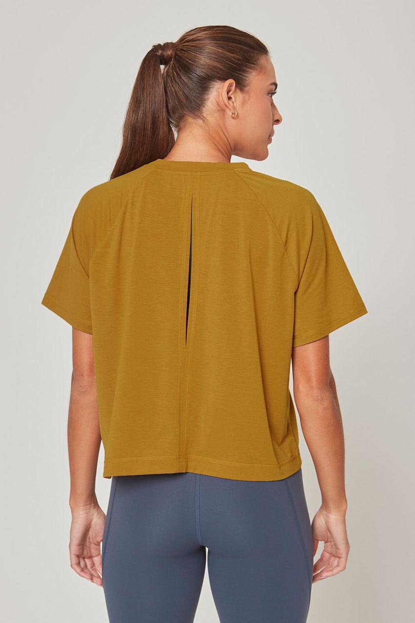 MPG Sport Dynamic Recycled Polyester Key-Hole Back Stink-Free Short Sleeve Shirt in Old Gold