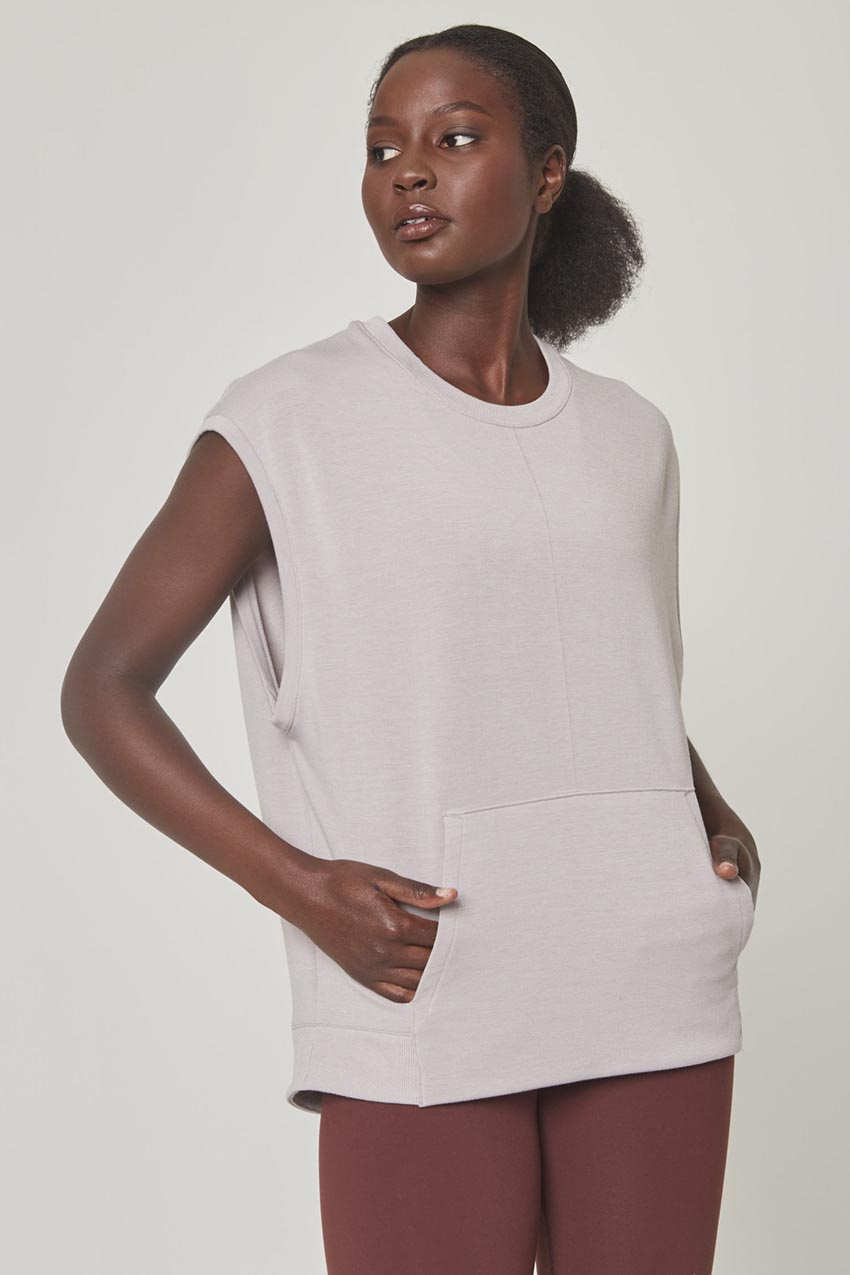 MPG Sport Serene TENCEL™ Modal Short Sleeve Shirt with Front Pocket in Light Taupe
