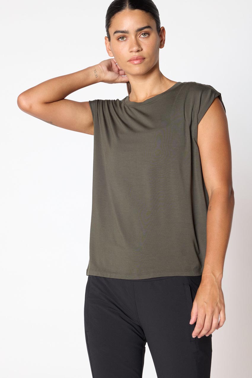 MPG Sport Breeze Tencel™ Modal Short Sleeve Shirt with Tacked Shoulder in Moss