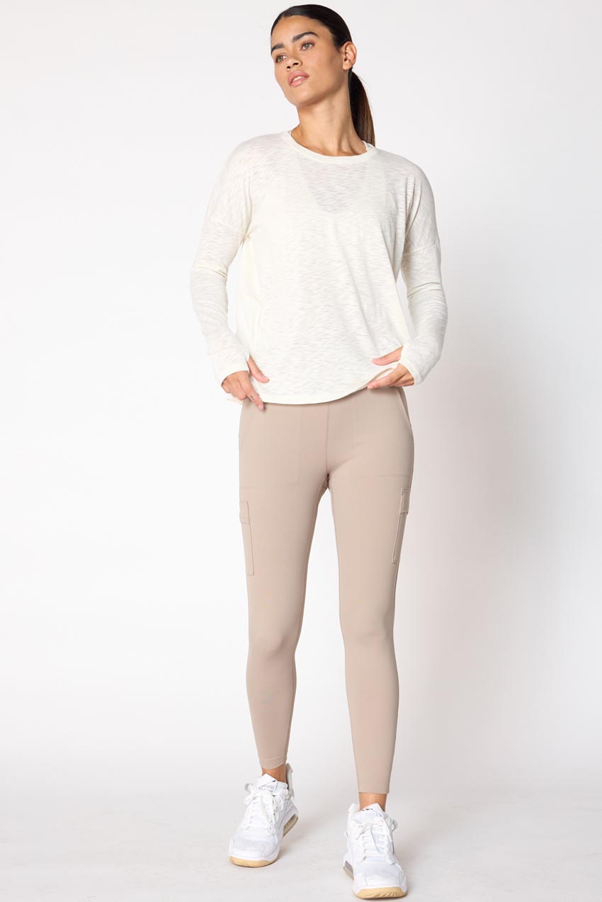 Fusion Crew Neck Relaxed Long Sleeve Mixed Media Shirt