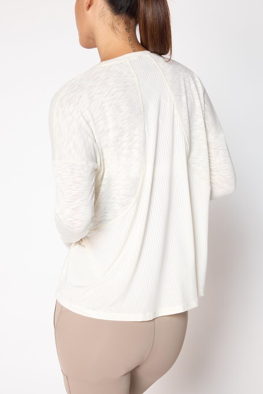 Fusion Crew Neck Relaxed Long Sleeve Mixed Media Shirt