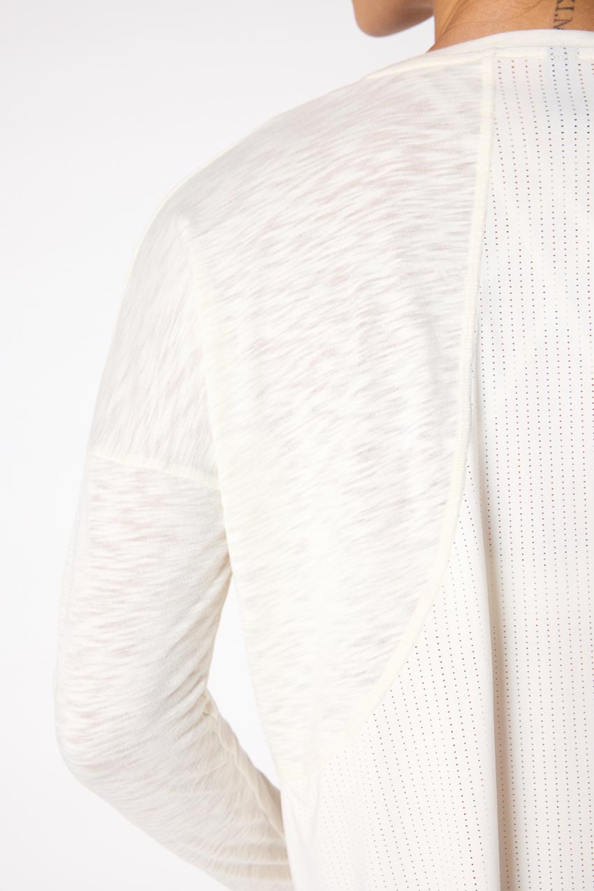 Fusion Crew Neck Relaxed Long Sleeve Mixed Media Shirt