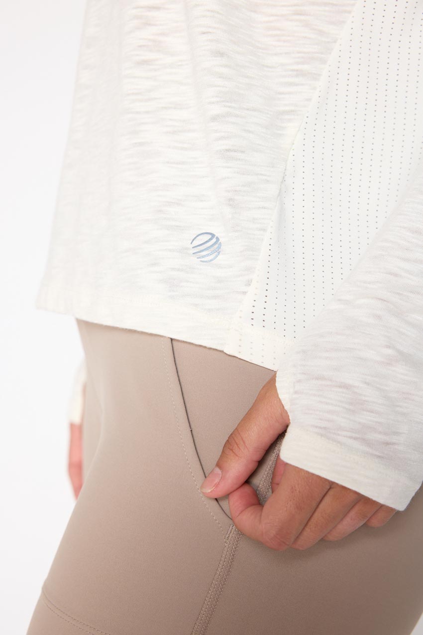 Fusion Crew Neck Relaxed Long Sleeve Mixed Media Shirt