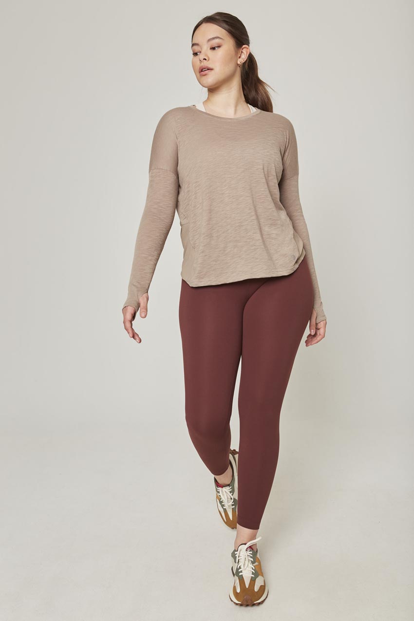 Fusion Crew Neck Relaxed Long Sleeve Mixed Media Shirt