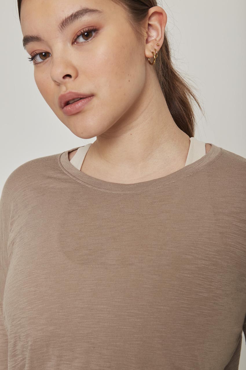 Fusion Crew Neck Relaxed Long Sleeve Mixed Media Shirt