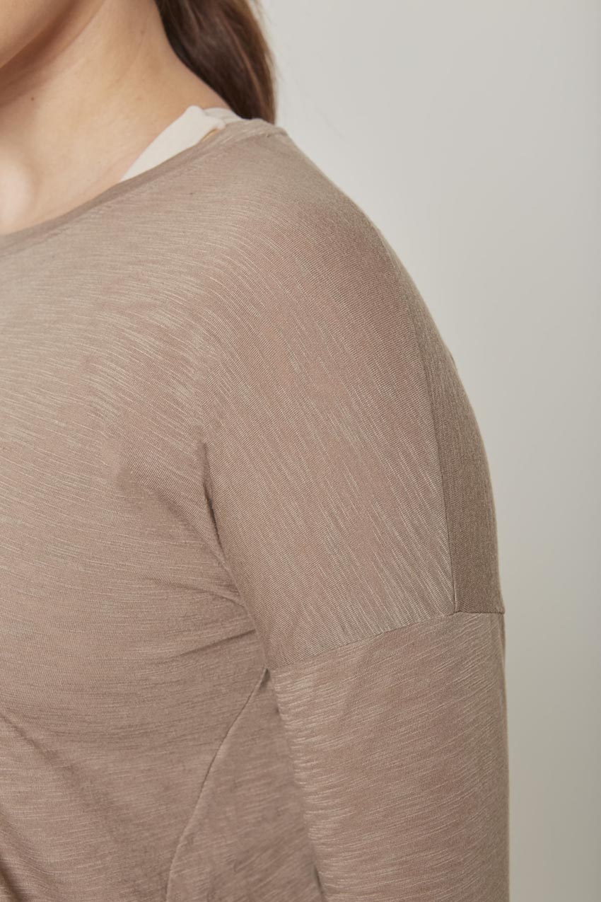 Fusion Crew Neck Relaxed Long Sleeve Mixed Media Shirt