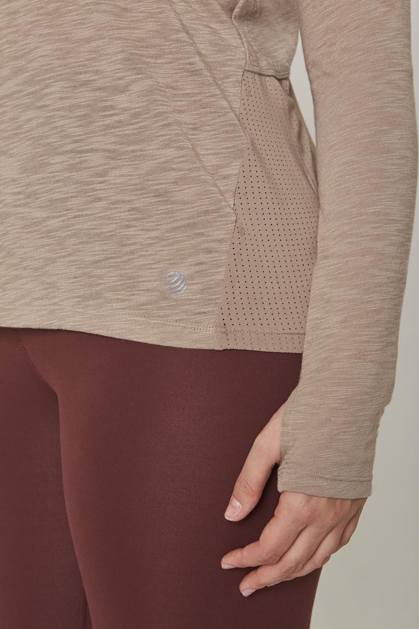 Fusion Crew Neck Relaxed Long Sleeve Mixed Media Shirt