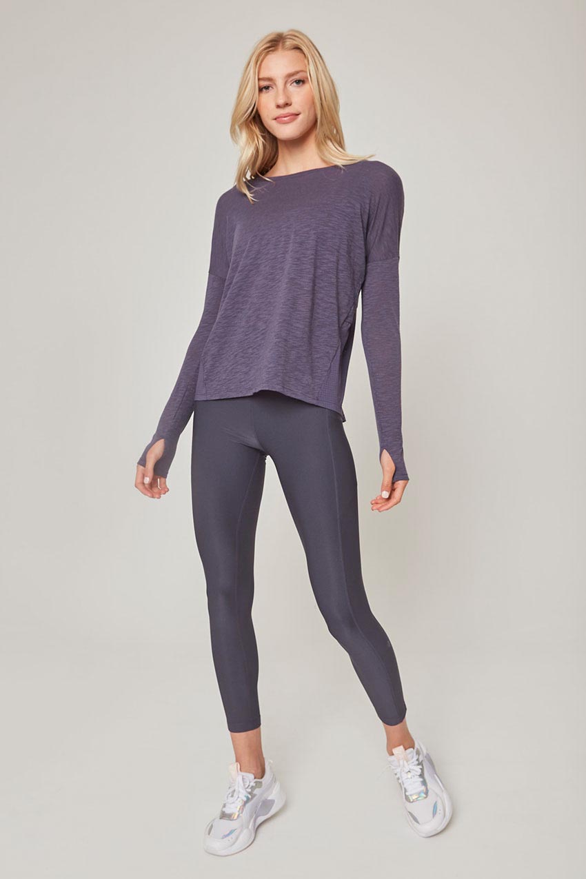 Fusion Crew Neck Relaxed Long Sleeve Mixed Media Shirt