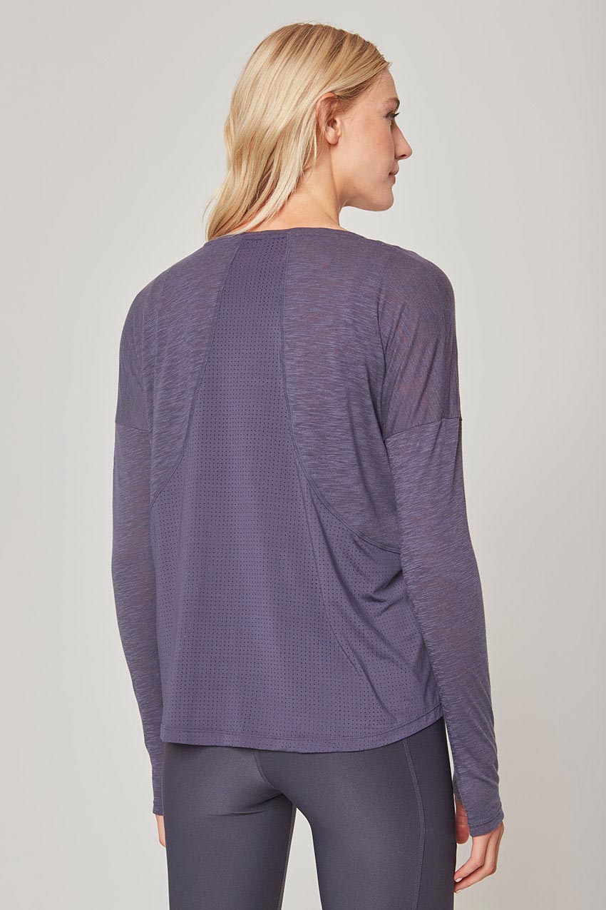 Fusion Crew Neck Relaxed Long Sleeve Mixed Media Shirt