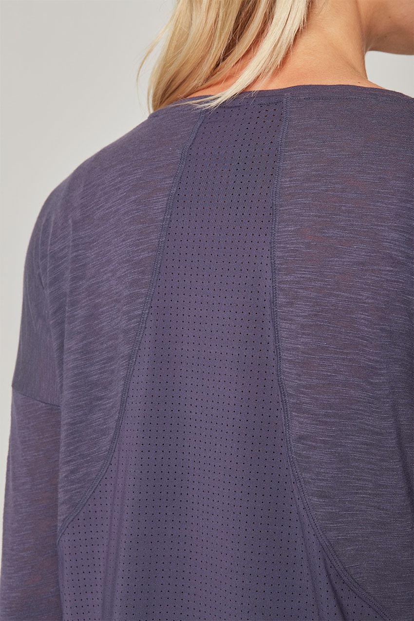 Fusion Crew Neck Relaxed Long Sleeve Mixed Media Shirt