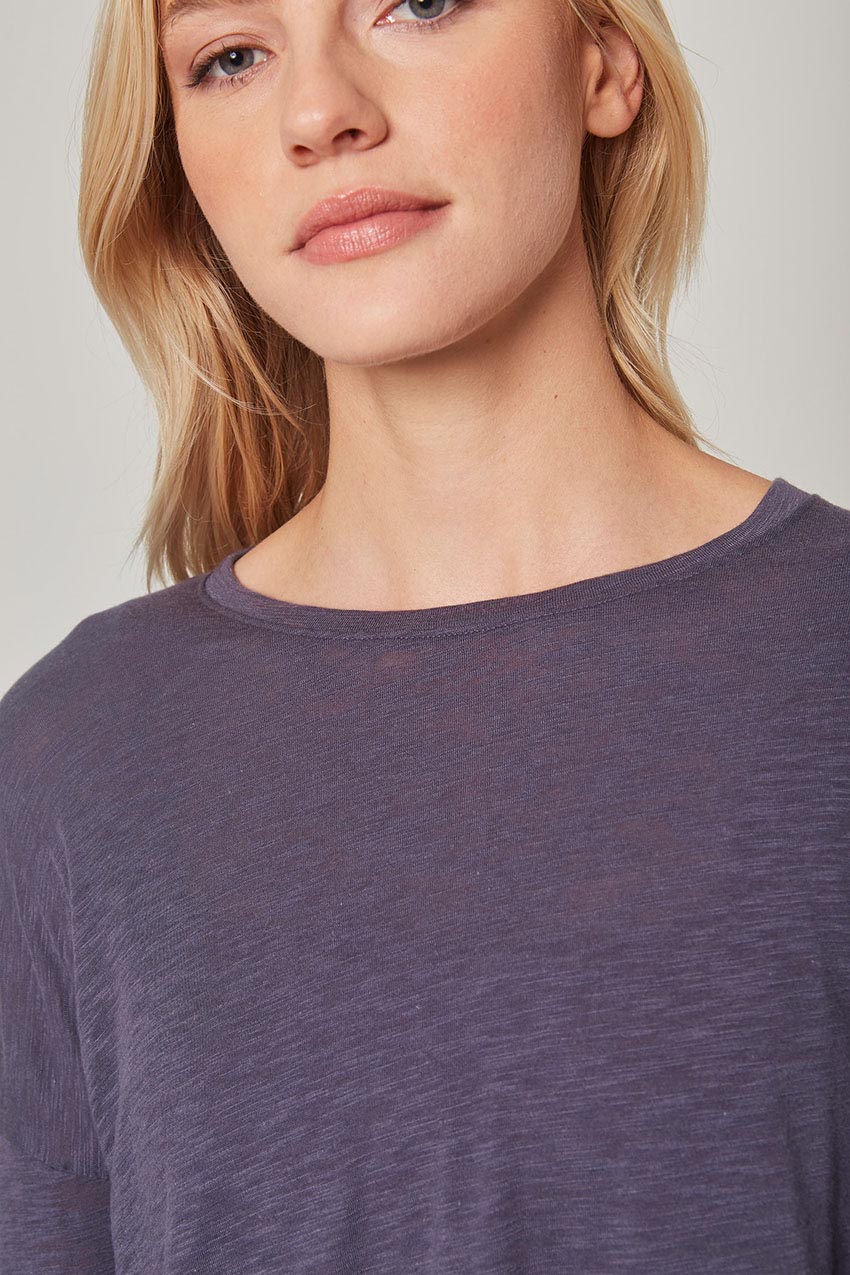 Fusion Crew Neck Relaxed Long Sleeve Mixed Media Shirt