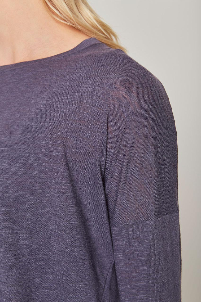 Fusion Crew Neck Relaxed Long Sleeve Mixed Media Shirt