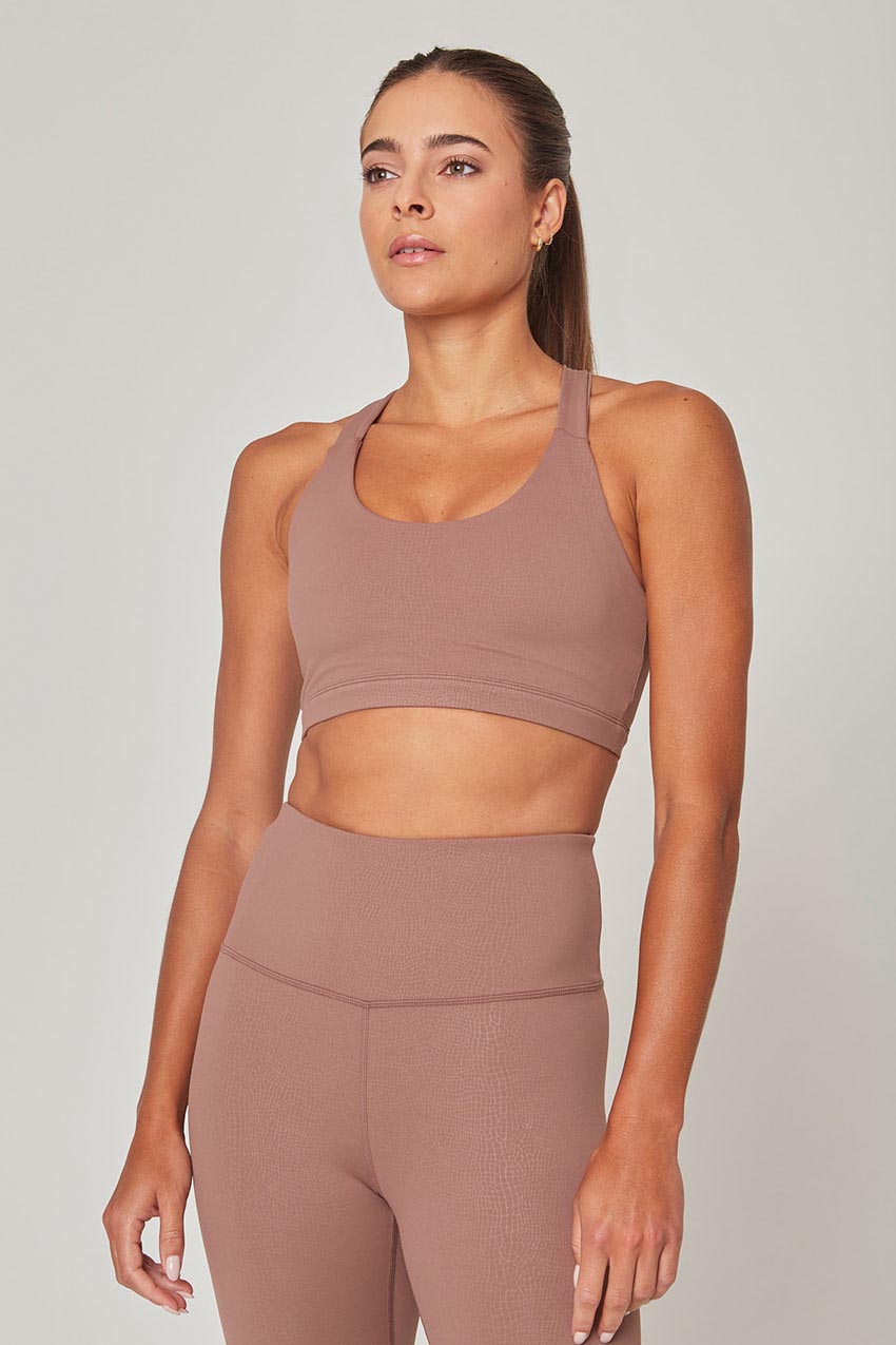 Vital Asymmetric Strap Medium Support Crackle Print Sports Bra