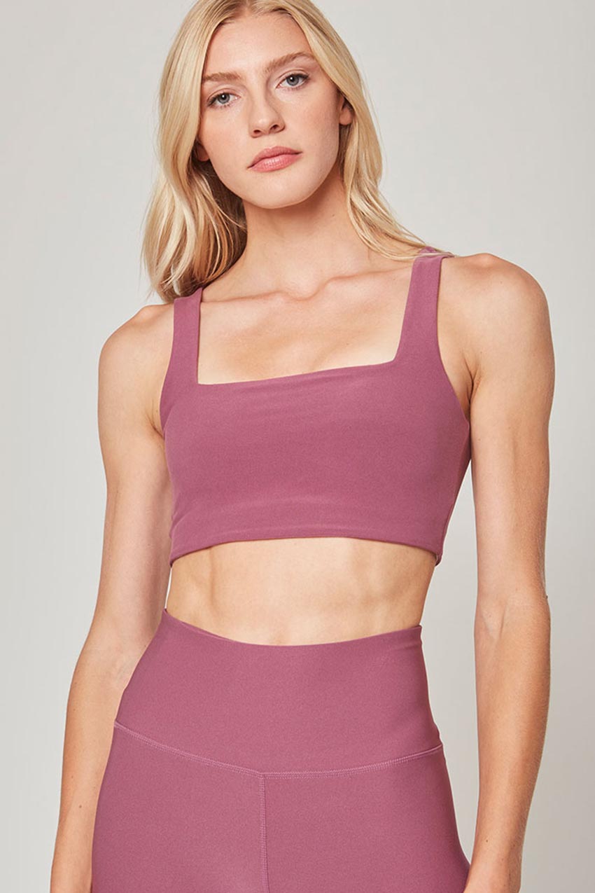 MPG Sport Explore Square Neck Light Support Sports Bra Peached in Dusky Orchid