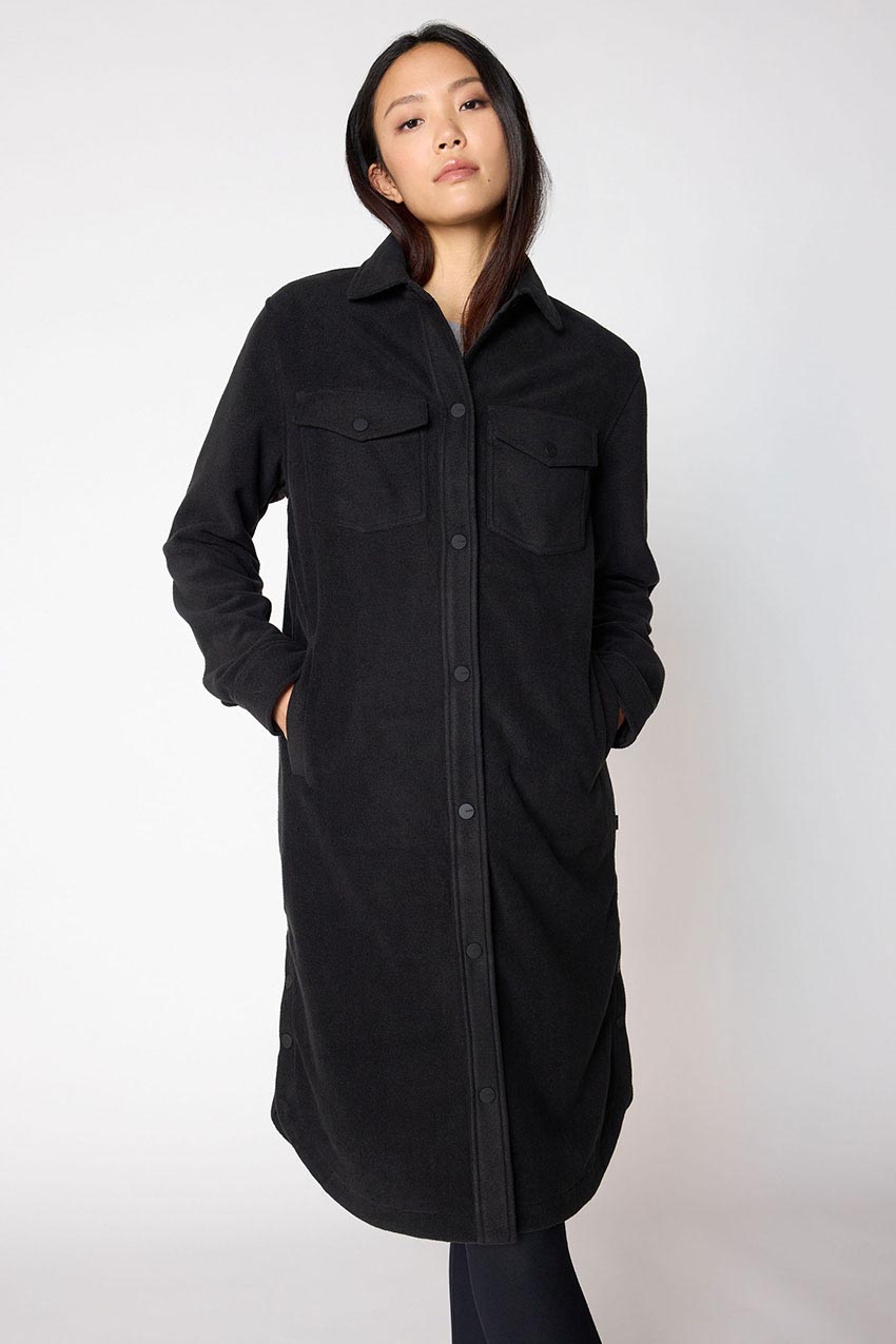 MPG Sport Elevate Fleece Longline Shirt Jacket in Black