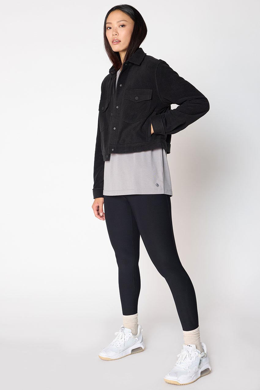 Elevate Fleece Cropped Shirt Jacket - Black