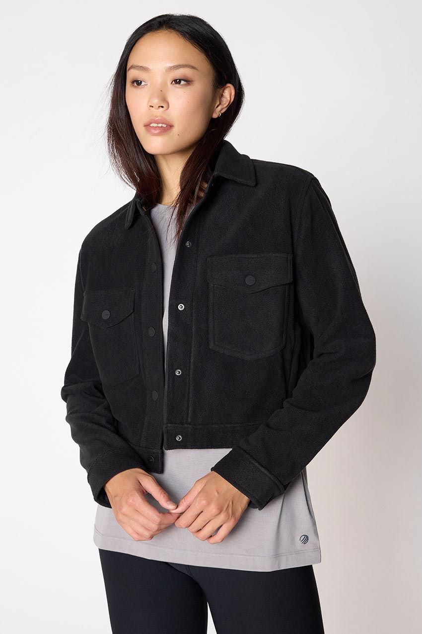Elevate Fleece Cropped Shirt Jacket - Black