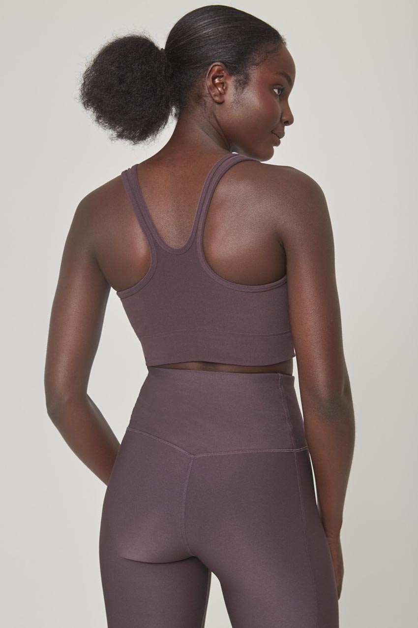 MPG Sport Explore Ruched V-Neck Medium Support Sports Bra Peached in Shale
