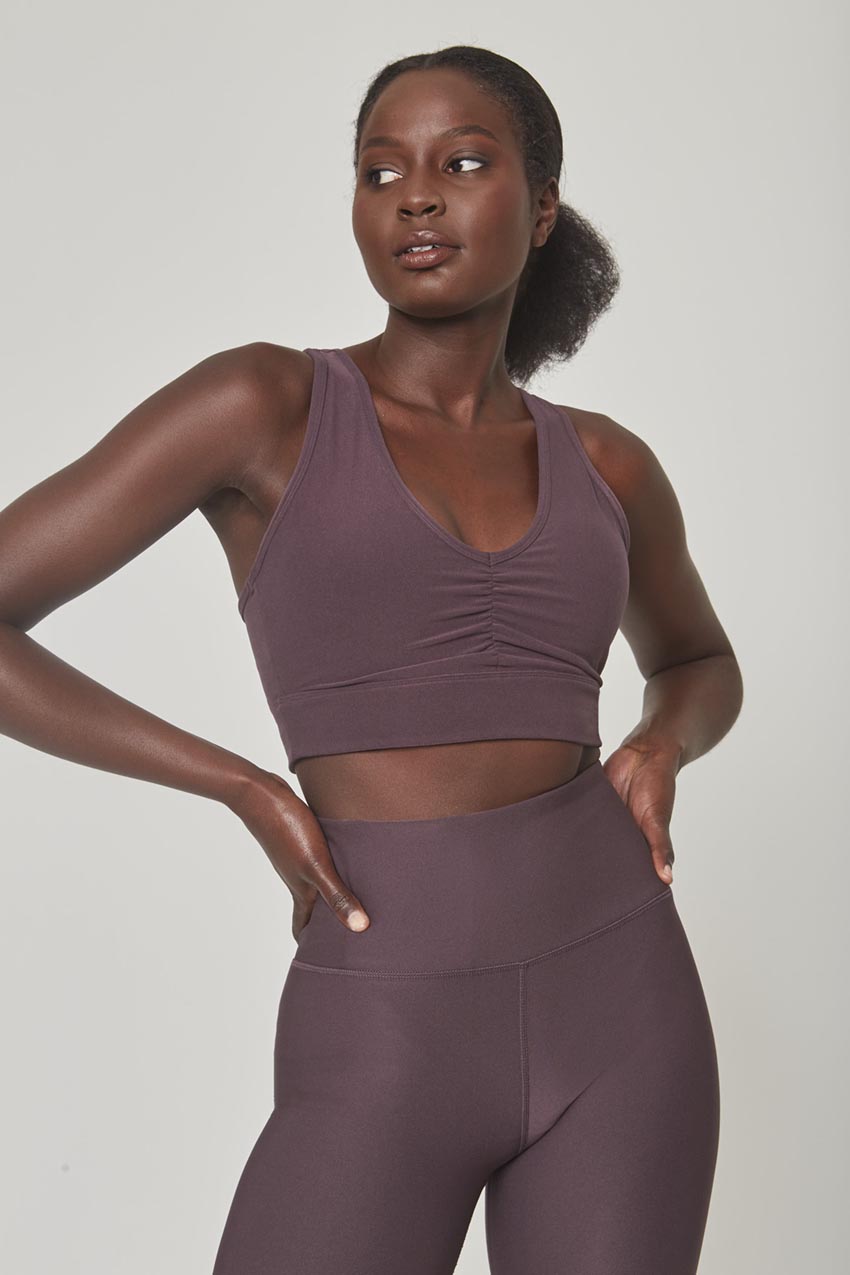 Explore Ruched V-Neck Medium Support Sports Bra Peached