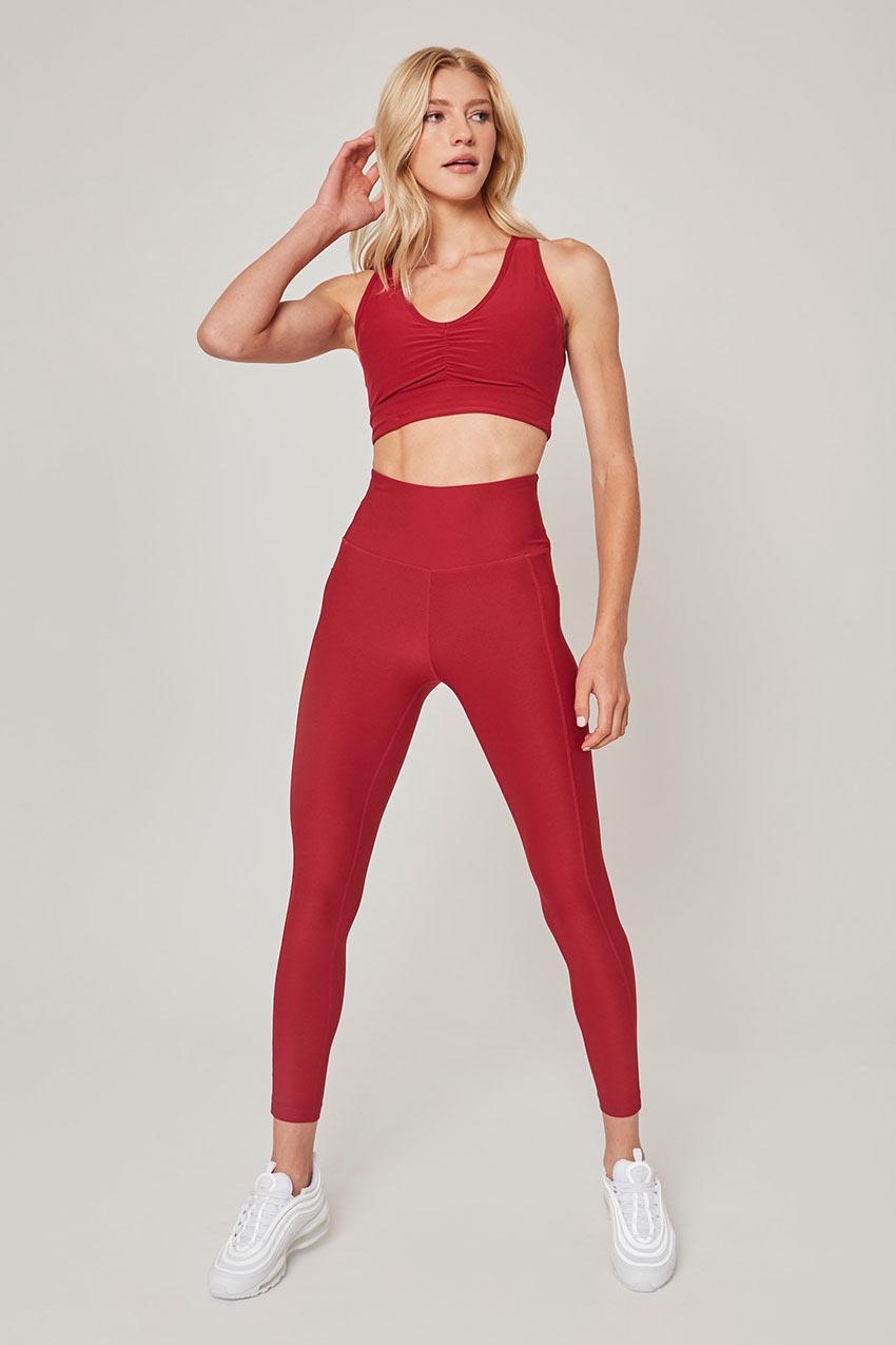 Explore Ruched V-Neck Medium Support Sports Bra Peached