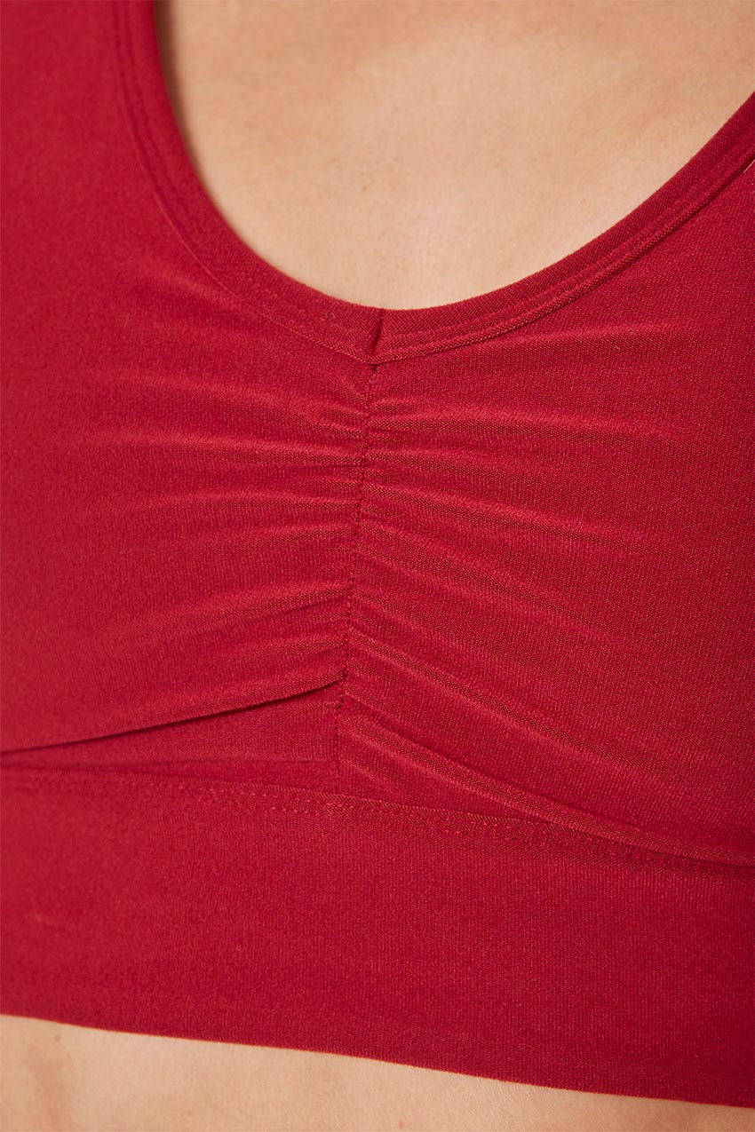 Explore Ruched V-Neck Medium Support Sports Bra Peached