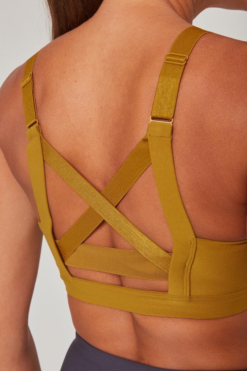 MPG Sport Explore Adjustable Strap Medium Support Sports Bra in Old Gold