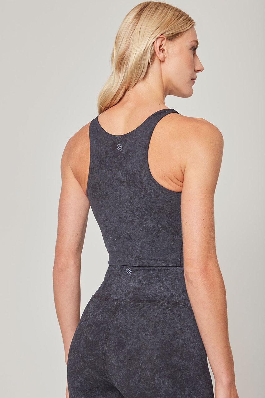 MPG Sport Vital High Neck Longline Medium Support Sports Bra Washed in Washed Black
