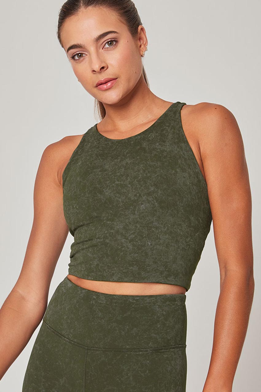 MPG Sport Vital High Neck Longline Medium Support Sports Bra Washed in Washed Moss