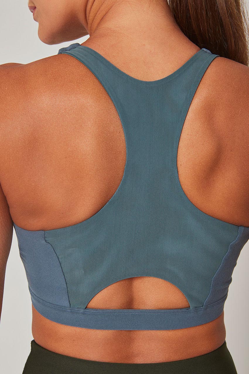 MPG Sport Explore Racerback Medium Support Sports Bra Peached in Calm Teal