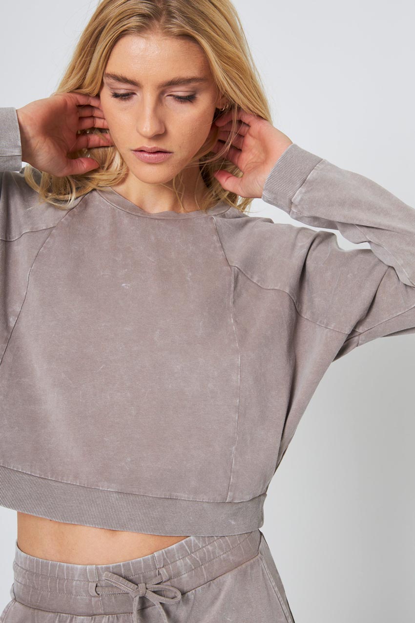 Rhythm Cropped Crew Neck Top - Distressed Caffe Latte