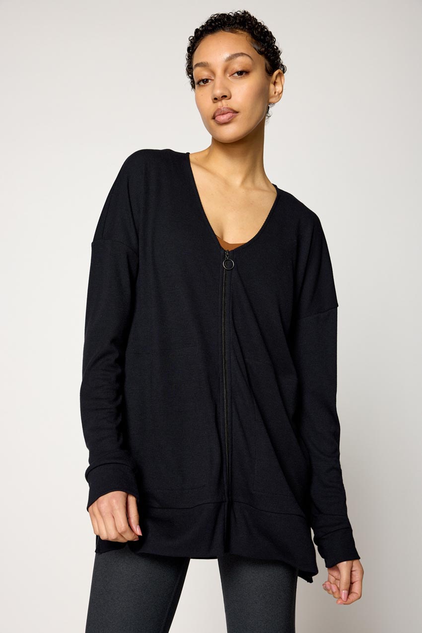 Symphony Recycled Polyester TENCEL™ Modal Ribbed Zip-Up Cardigan