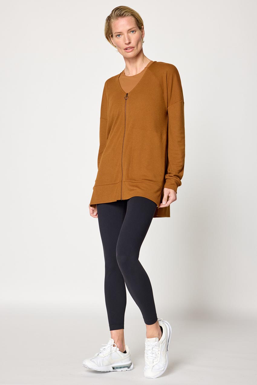 Symphony Recycled Polyester TENCEL™ Modal Ribbed Zip-Up Cardigan