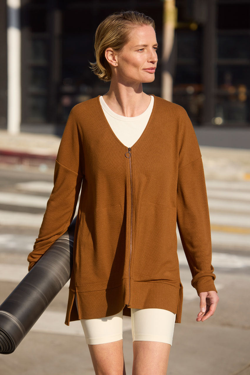Symphony Recycled Polyester TENCEL™ Modal Ribbed Zip-Up Cardigan