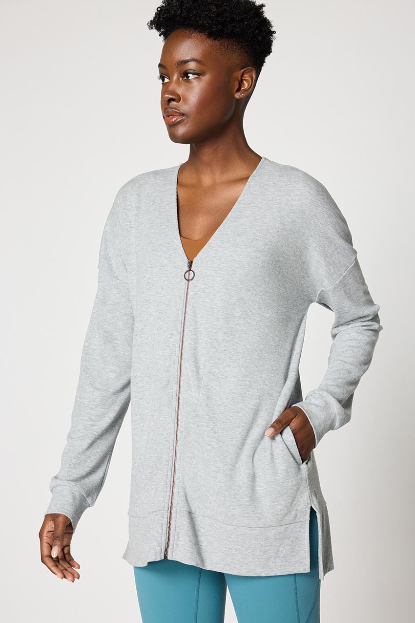 Symphony Recycled Polyester TENCEL™ Modal Ribbed Zip-Up Cardigan