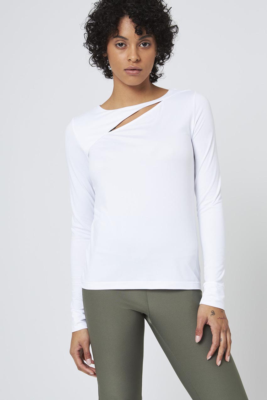 MPG Sport Pace Sliced Front Long Sleeve Top in White