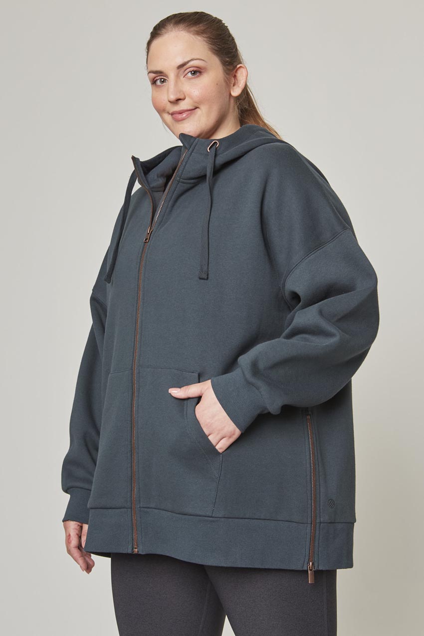 Ease Organic Cotton Recycled Polyester Oversized Zip-Up Hoodie - Sale