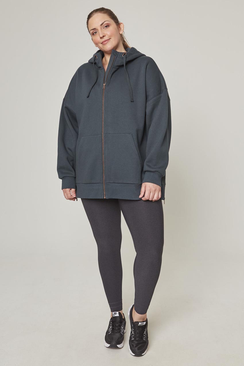 Ease Organic Cotton Recycled Polyester Oversized Zip-Up Hoodie - Sale
