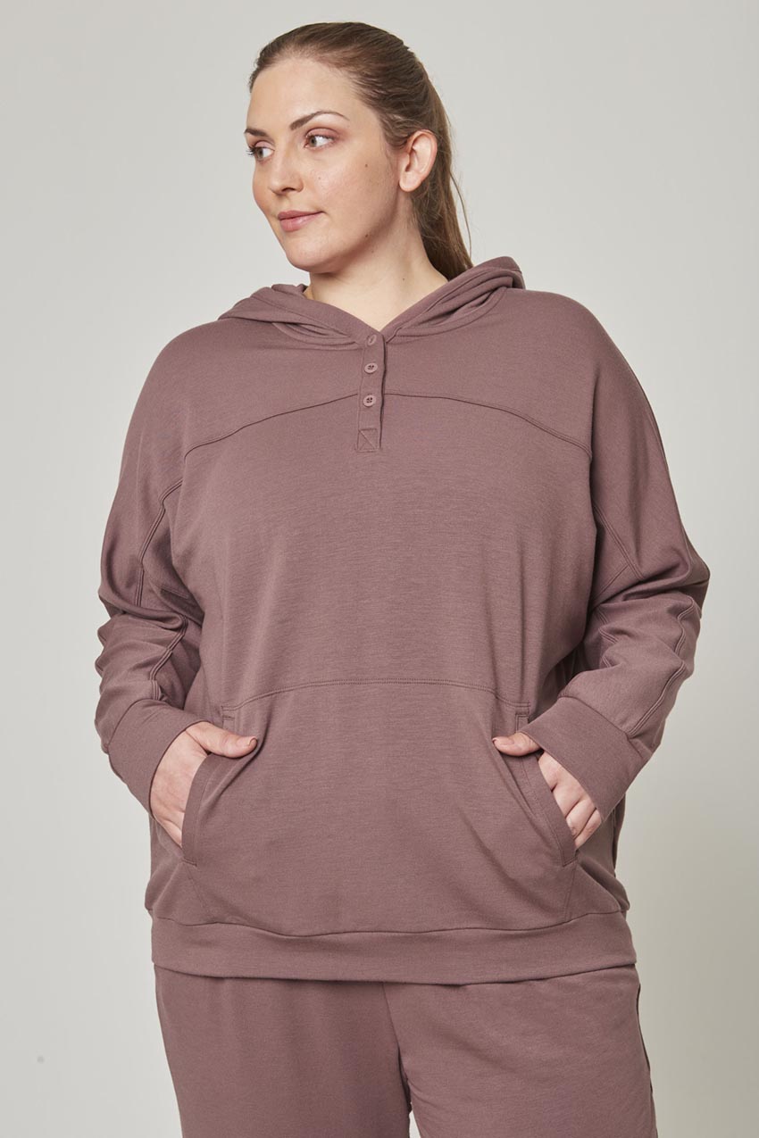 Serene Recycled Polyester TENCEL™ Modal Relaxed Hoodie with Placket