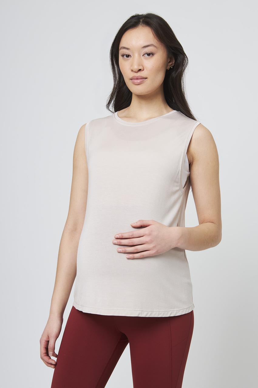 MPG Sport Breeze Crew Neck Maternity Tank in Natural