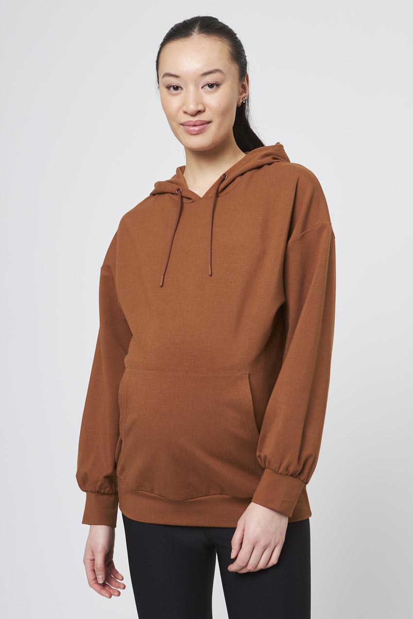 MPG Sport Balance Oversized Long Maternity Hoodie in Tobacco