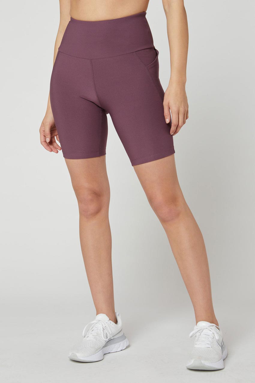 MPG Sport Explore Recycled High-Waisted 8" Bike Short - Sale in Black Plum