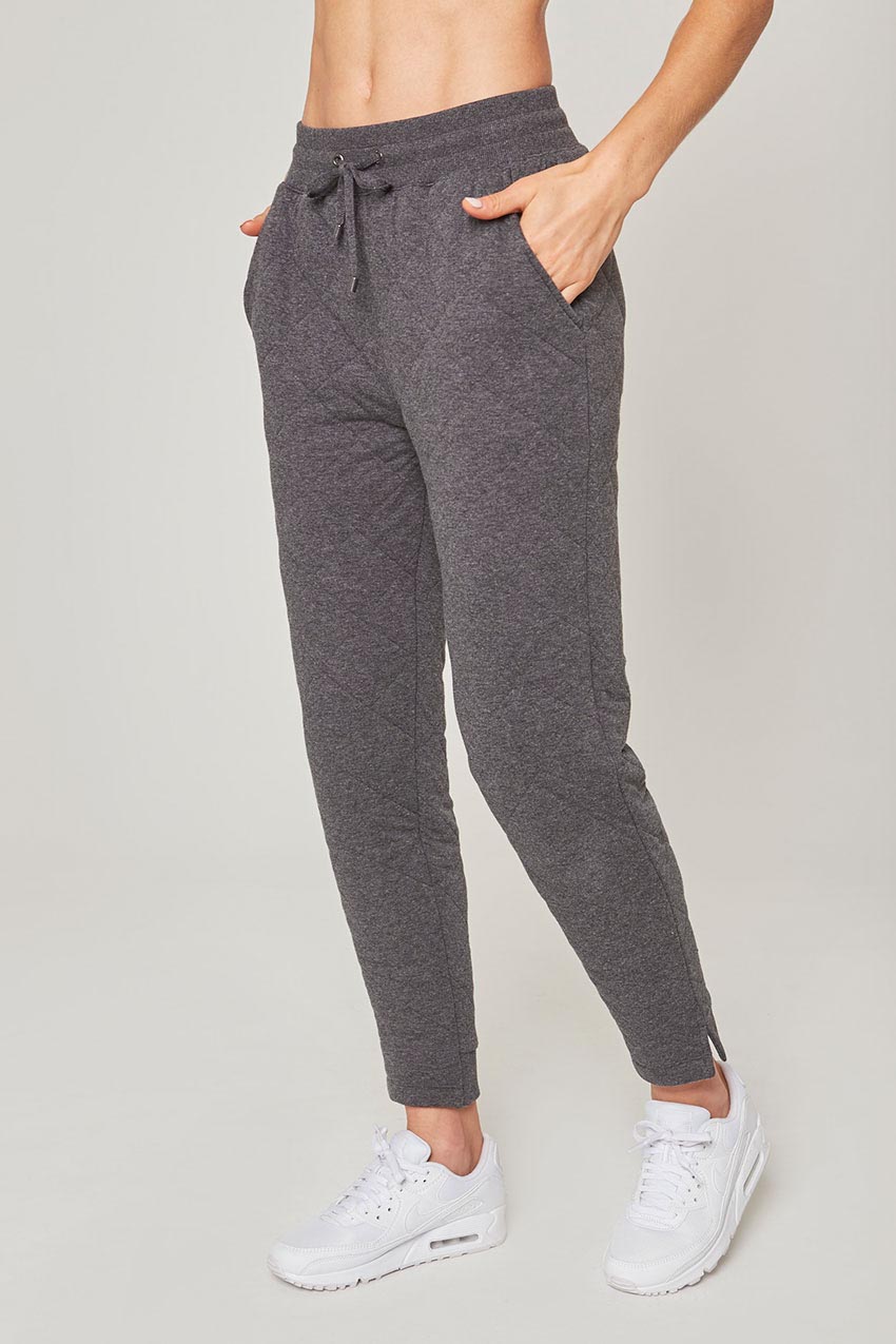MPG Sport Aspire High-Waisted 27" Slim Leg Quilted Pant in Htr Charcoal