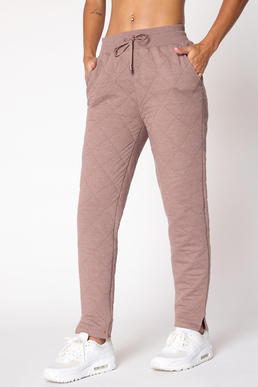 MPG Sport Aspire High-Waisted 27" Slim Leg Quilted Pant in Htr Almond